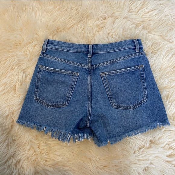 Topshop Ashley Ripped Boyfriend Button Up High Waisted Blue Shorts Holes Raw Hem - Picture 15 of 15